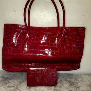 Elizabeth Arden Large Double Handle Faux Leather Tote Bag w/Clutch Wallet *Read